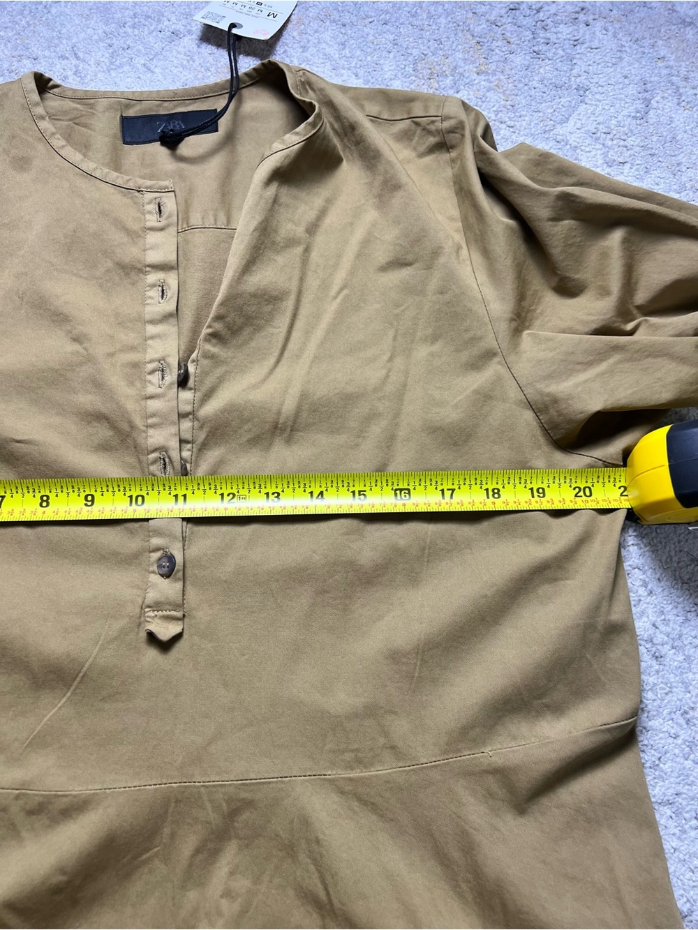 Zara Belted Midi Dress NWT Size M 96% Cotton Khaki Shirt Dress Boho Chic Pockets - Picture 12 of 13